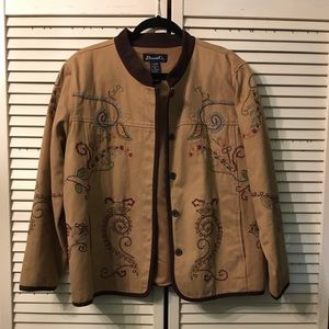 Denim & Co embroidered beige lined jacket XL